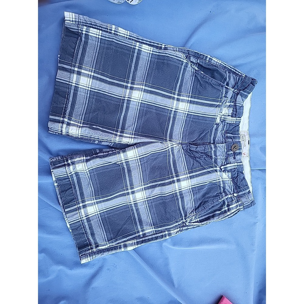 mens american eagle prep fit‎ plaid shorts size 26 gray blue white